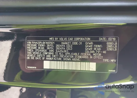 2019 Volvo Xc90 T6 Inscription from USA, damaged, VIN YV4A22PL6K1497821